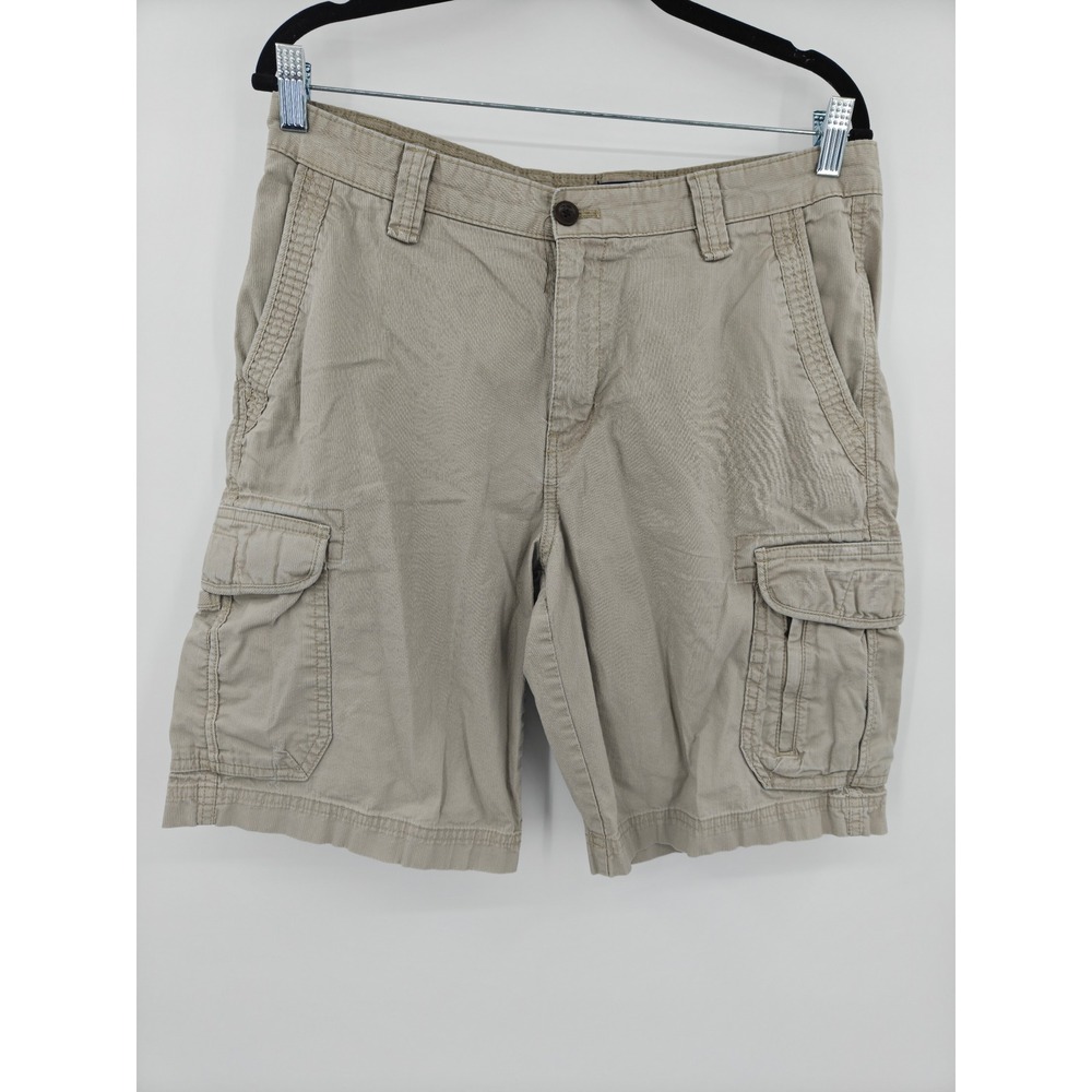 Chaps Mens Khaki Tan Cotton Cargo Shorts Size 33 Multi Pocket Casual Rugged